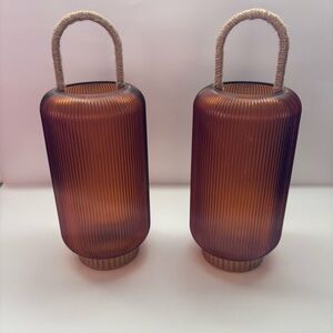 Amber Cozy Ambient Battery Powered Tea Light Set Of 2 Handled Plastic Lanterns